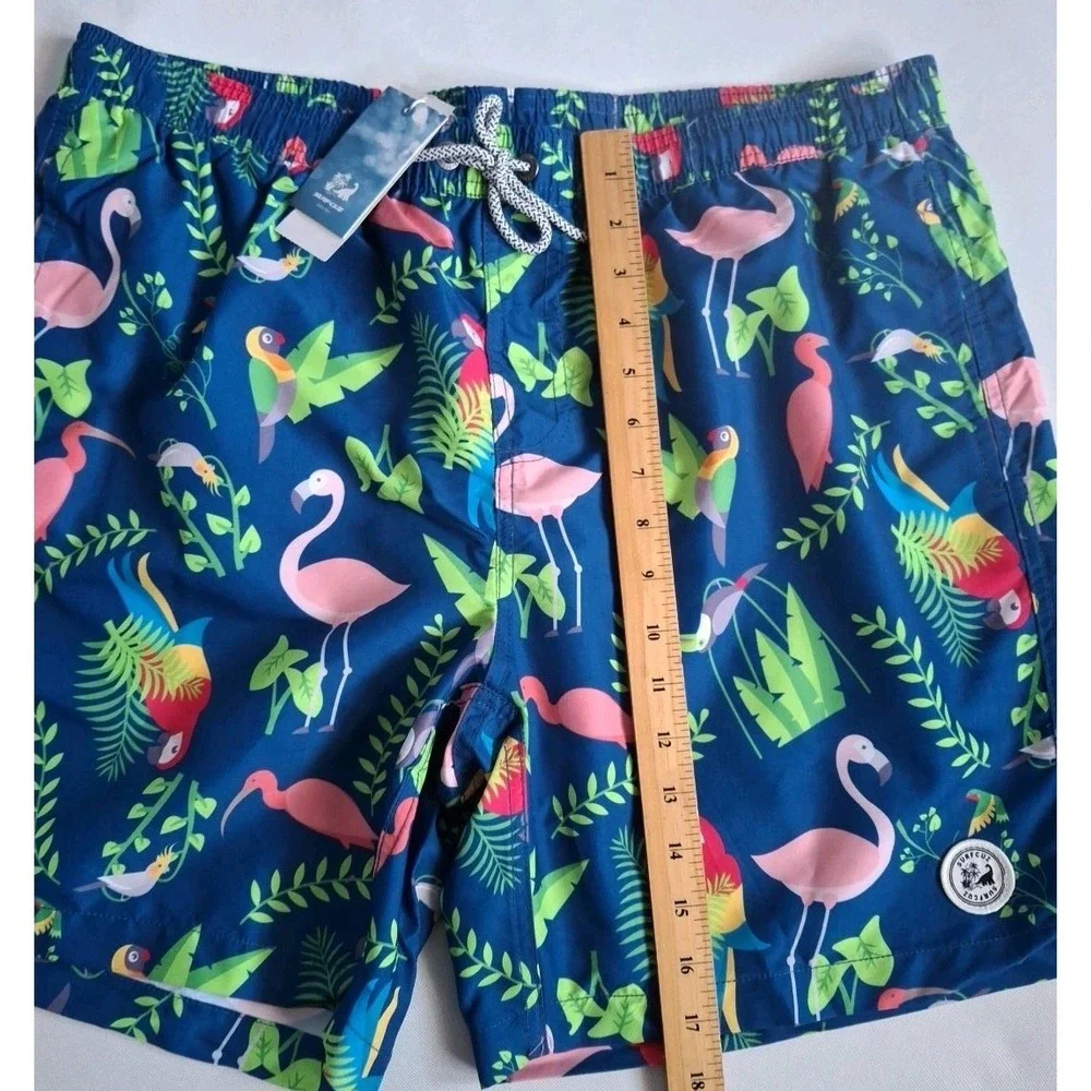 SURF CUZ Swim Shorts Trunks Quik Dry‎ Mens Flamingo Print Blue Size XL
